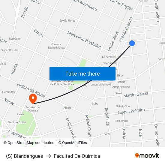 (S) Blandengues to Facultad De Química map