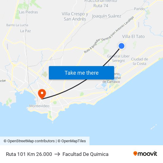 Ruta 101 Km 26.000 to Facultad De Química map