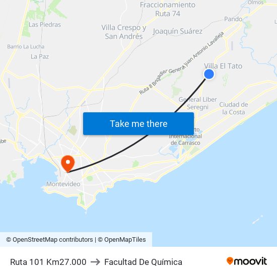 Ruta 101 Km27.000 to Facultad De Química map