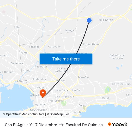 Cno El Aguila Y 17 Diciembre to Facultad De Química map