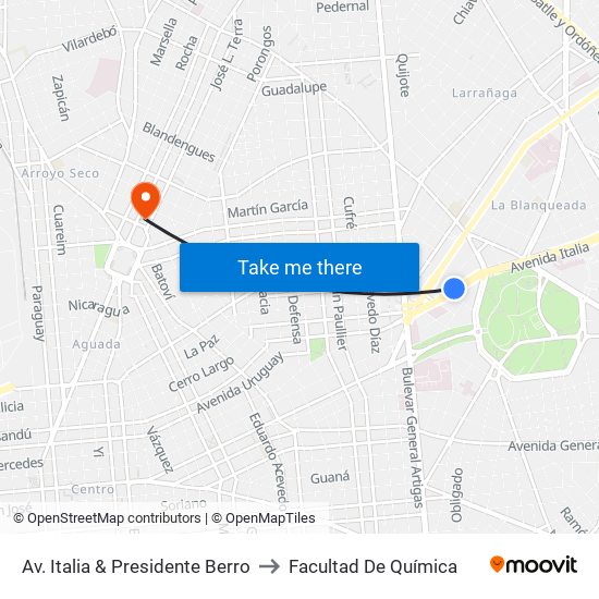 Av. Italia & Presidente Berro to Facultad De Química map