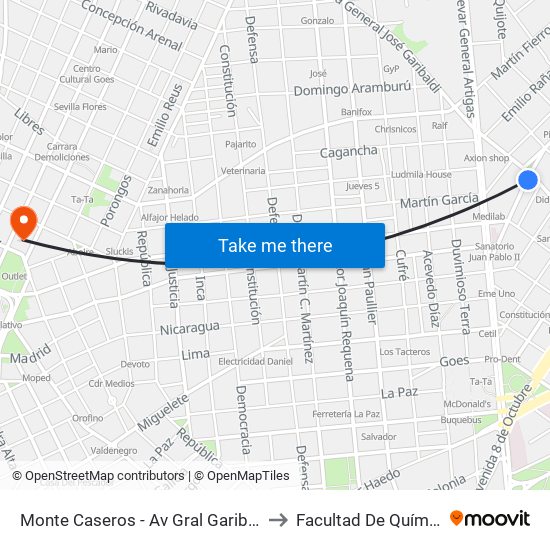 Monte Caseros - Av Gral Garibaldi to Facultad De Química map