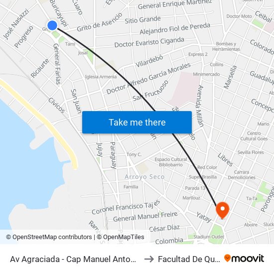 Av Agraciada - Cap Manuel Antonio Artigas to Facultad De Química map