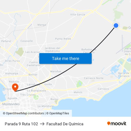 Parada 9 Ruta 102 to Facultad De Química map