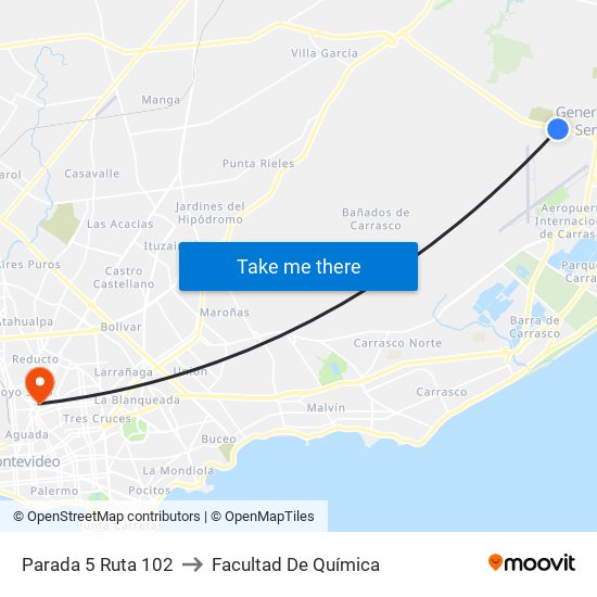 Parada 5 Ruta 102 to Facultad De Química map