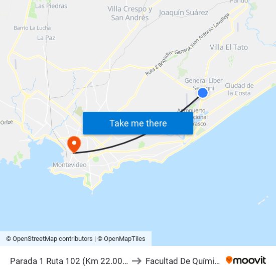 Parada 1 Ruta 102 (Km 22.000) to Facultad De Química map