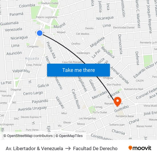 Av. Libertador & Venezuela to Facultad De Derecho map