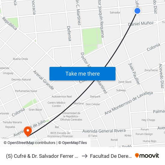 (S) Cufré & Dr. Salvador Ferrer Serra to Facultad De Derecho map