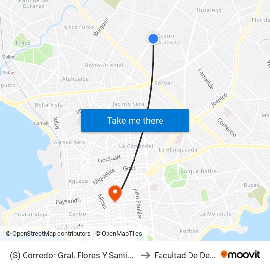 (S) Corredor Gral. Flores Y Santiago Sierra to Facultad De Derecho map