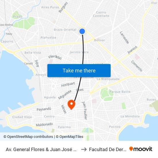 Av. General Flores & Juan José Quesada to Facultad De Derecho map