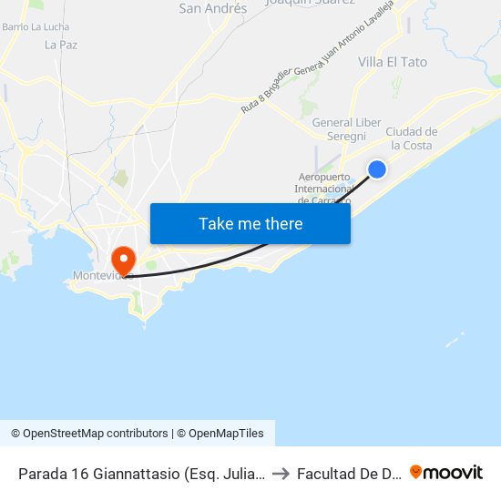 Parada 16 Giannattasio (Esq. Julia De Almenara) to Facultad De Derecho map