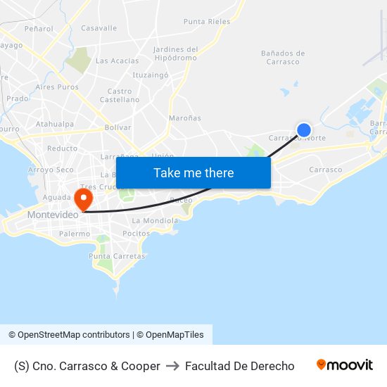 (S) Cno. Carrasco & Cooper to Facultad De Derecho map