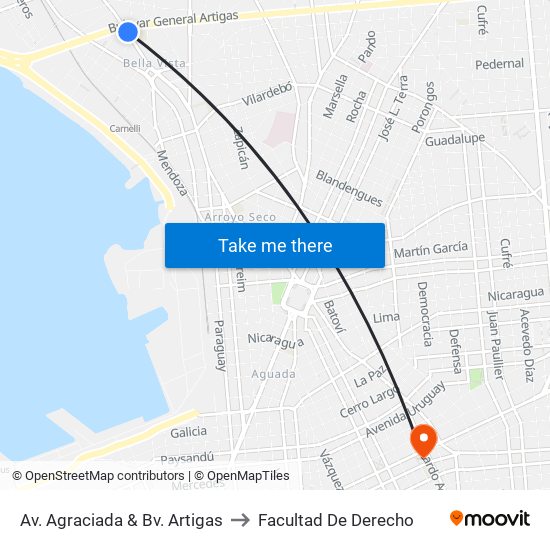 Av. Agraciada & Bv. Artigas to Facultad De Derecho map