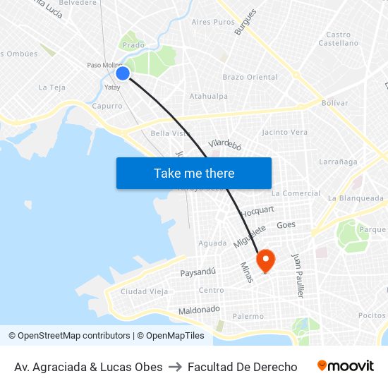 Av. Agraciada & Lucas Obes to Facultad De Derecho map