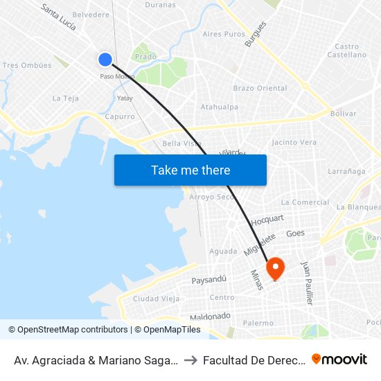 Av. Agraciada & Mariano Sagasta to Facultad De Derecho map