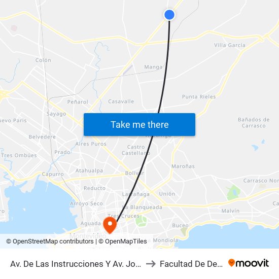 Av. De Las Instrucciones Y Av. José Belloni to Facultad De Derecho map