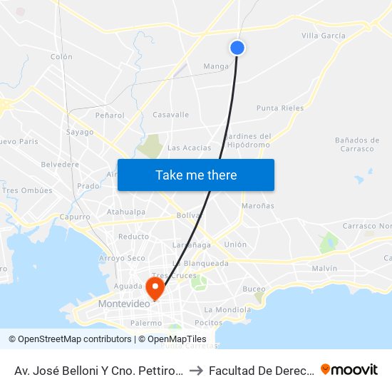 Av. José Belloni Y Cno. Pettirossi to Facultad De Derecho map