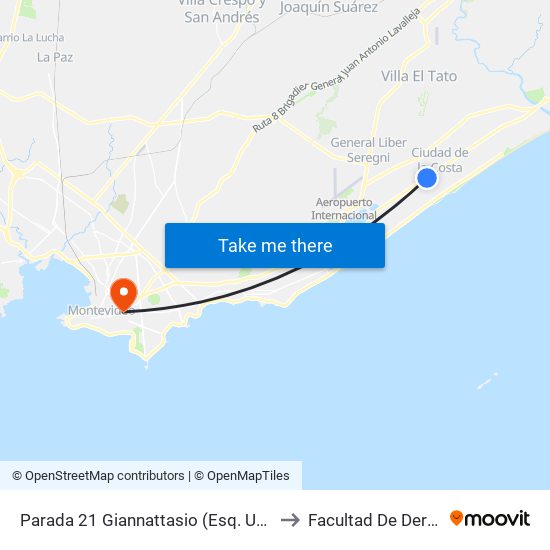 Parada 21 Giannattasio (Esq. Uruguay) to Facultad De Derecho map