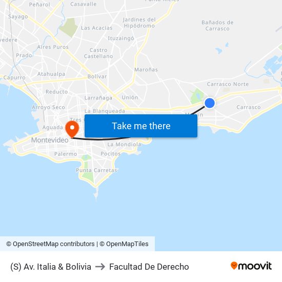 (S) Av. Italia & Bolivia to Facultad De Derecho map