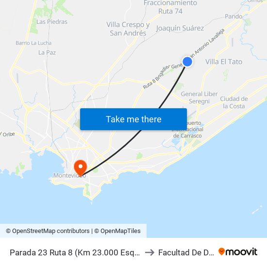 Parada 23 Ruta 8 (Km 23.000 Esq. Los Aromos) to Facultad De Derecho map