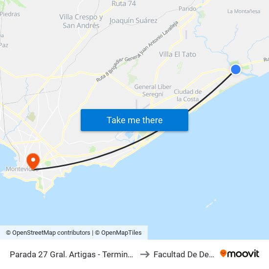 Parada 27 Gral. Artigas - Terminal El Pinar to Facultad De Derecho map