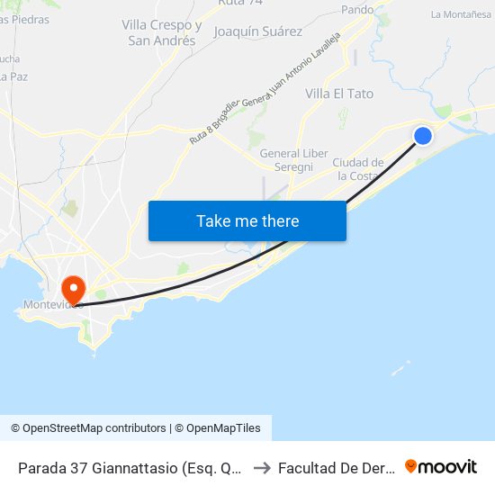 Parada 37 Giannattasio (Esq. Queguay) to Facultad De Derecho map