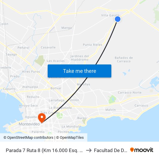 Parada 7 Ruta 8 (Km 16.000 Esq. Cno. Repetto) to Facultad De Derecho map