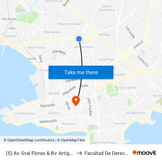 (S) Av. Gral Flores & Bv. Artigas to Facultad De Derecho map