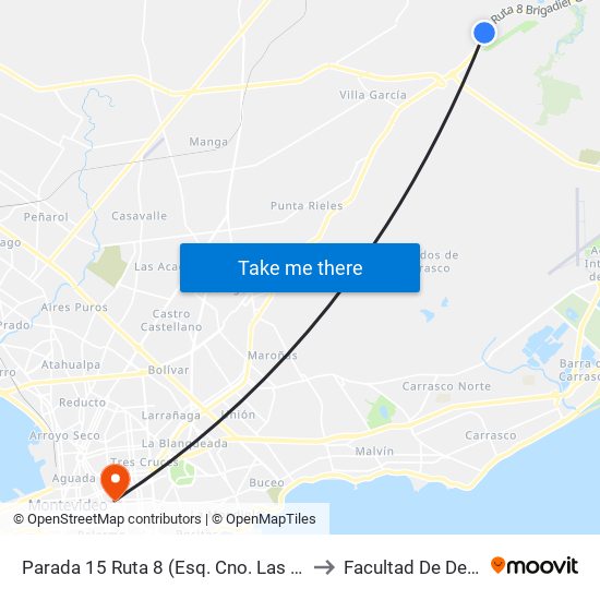 Parada 15 Ruta 8 (Esq. Cno. Las Pléyades) to Facultad De Derecho map