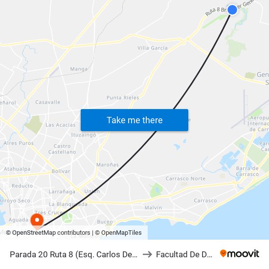 Parada 20 Ruta 8 (Esq. Carlos Denis Molina) to Facultad De Derecho map