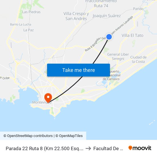 Parada 22 Ruta 8 (Km 22.500 Esq. Elías Regules) to Facultad De Derecho map