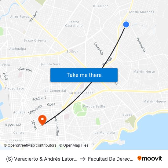 (S) Veracierto & Andrés Latorre to Facultad De Derecho map