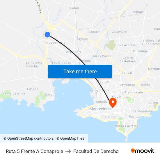 Ruta 5 Frente A Conaprole to Facultad De Derecho map