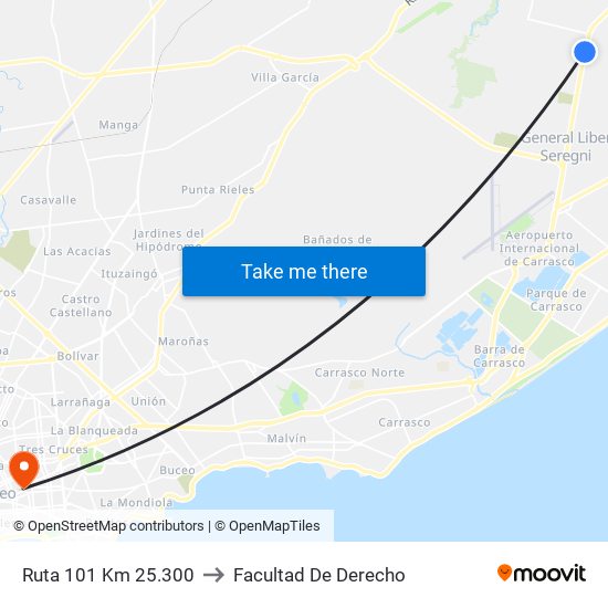 Ruta 101 Km 25.300 to Facultad De Derecho map