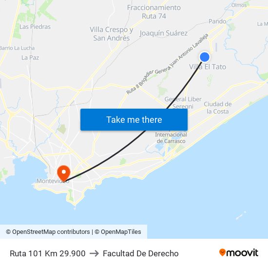 Ruta 101 Km 29.900 to Facultad De Derecho map