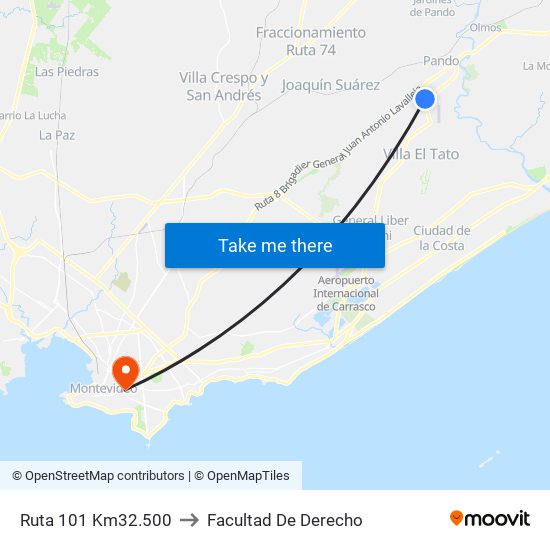 Ruta 101 Km32.500 to Facultad De Derecho map