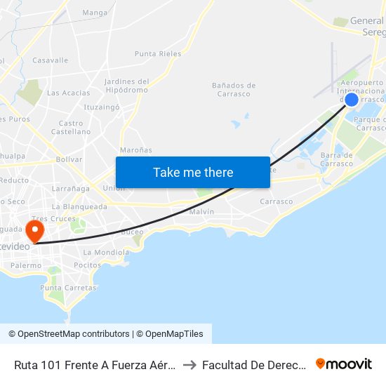 Ruta 101 Frente A Fuerza Aérea to Facultad De Derecho map