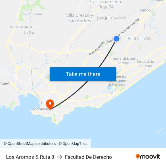 Los Aromos & Ruta 8 to Facultad De Derecho map