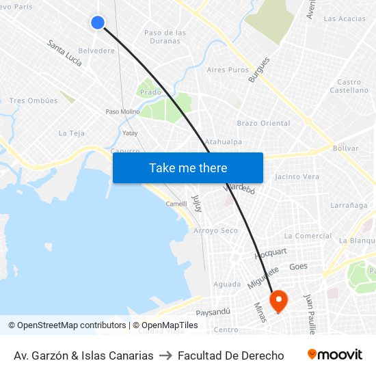 Av. Garzón & Islas Canarias to Facultad De Derecho map