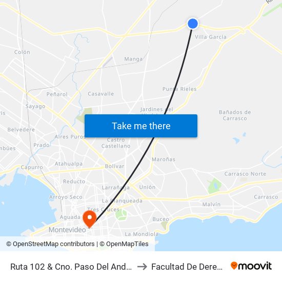 Ruta 102 & Cno. Paso Del Andaluz to Facultad De Derecho map