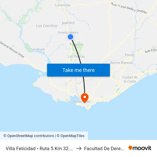 Villa Felicidad • Ruta 5 Km 32.000 to Facultad De Derecho map