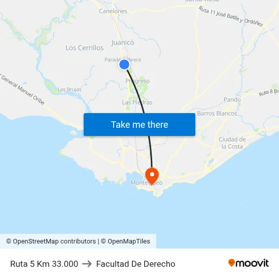 Ruta 5 Km 33.000 to Facultad De Derecho map