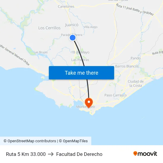 Ruta 5 Km 33.000 to Facultad De Derecho map