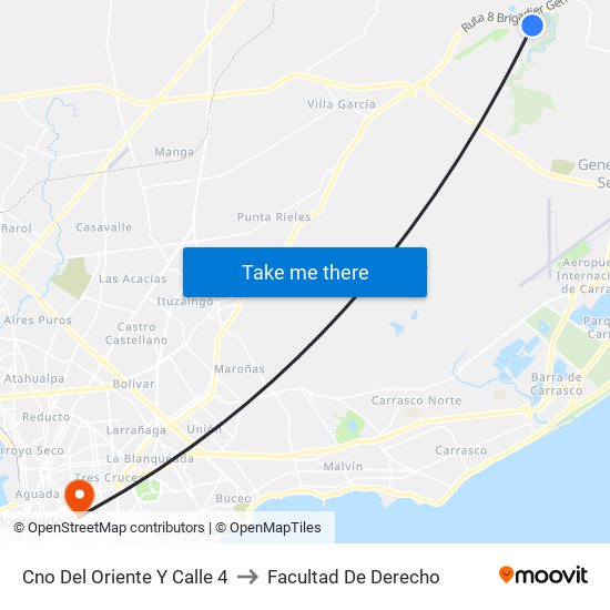 Cno Del Oriente Y Calle 4 to Facultad De Derecho map