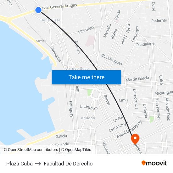 Plaza Cuba to Facultad De Derecho map