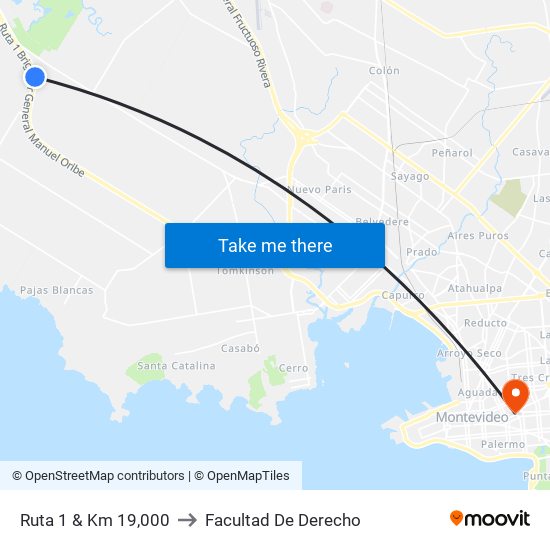 Ruta 1 & Km 19,000 to Facultad De Derecho map