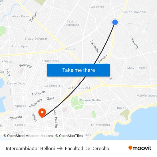 Intercambiador Belloni to Facultad De Derecho map