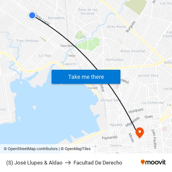 (S) José Llupes & Aldao to Facultad De Derecho map