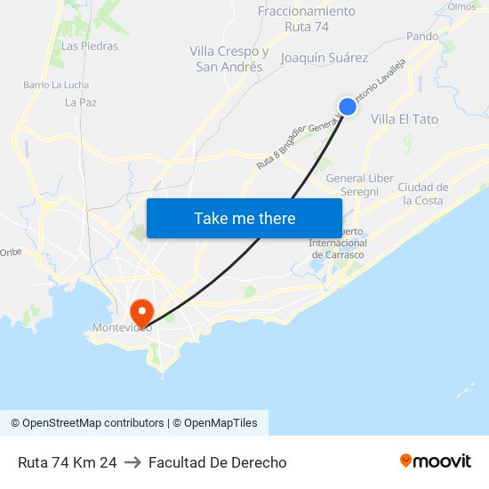 Ruta 74 Km 24 to Facultad De Derecho map