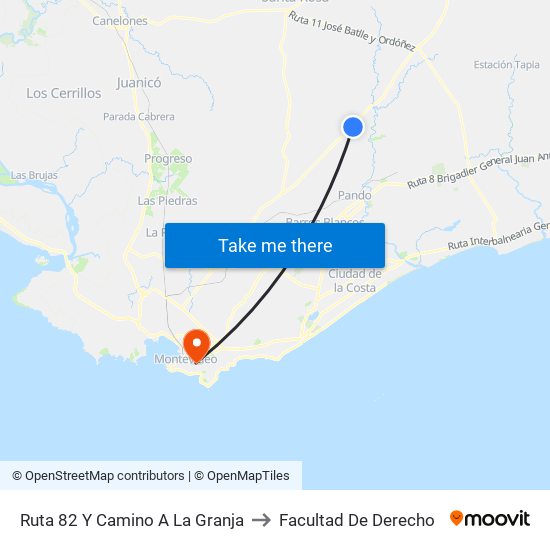 Ruta 82 Y Camino A La Granja to Facultad De Derecho map